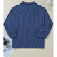 Celina Blue Oversized Twist Ribbed Collared Henley Top with Roll up Sleeve