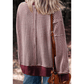 Dayna Red Stripe Ribbed Trim Drop Shoulder Long Sleeve Oversize Top