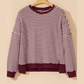 Dayna Red Stripe Ribbed Trim Drop Shoulder Long Sleeve Oversize Top