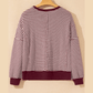 Dayna Red Stripe Ribbed Trim Drop Shoulder Long Sleeve Oversize Top