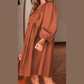 Letty Cinnamon Bracelet Sleeve Split Neck Scallop Detail Pleated Corduroy Mini Dress