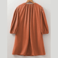 Letty Cinnamon Bracelet Sleeve Split Neck Scallop Detail Pleated Corduroy Mini Dress