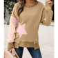 Blakelyn Khaki Contrast Star Patchwork Exposed Seam Uneven Hem Drop Shoulder Sweatshirt