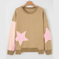 Blakelyn Khaki Contrast Star Patchwork Exposed Seam Uneven Hem Drop Shoulder Sweatshirt