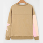 Blakelyn Khaki Contrast Star Patchwork Exposed Seam Uneven Hem Drop Shoulder Sweatshirt