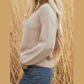 Kerrigan Parchment Mixed Texture Patchwork Knitted Puff Sleeve Sweater