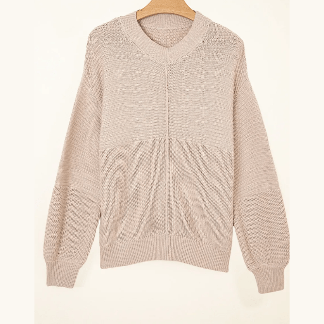 Kerrigan Parchment Mixed Texture Patchwork Knitted Puff Sleeve Sweater