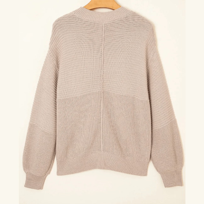 Kerrigan Parchment Mixed Texture Patchwork Knitted Puff Sleeve Sweater