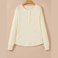 Amber Rose Textured Knit Half Buttons Henley Top