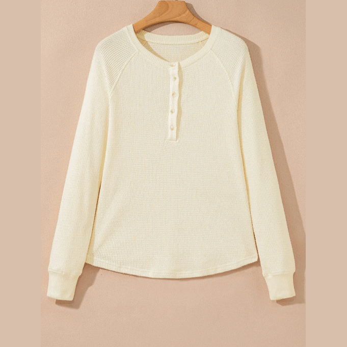 Amber Rose Textured Knit Half Buttons Henley Top