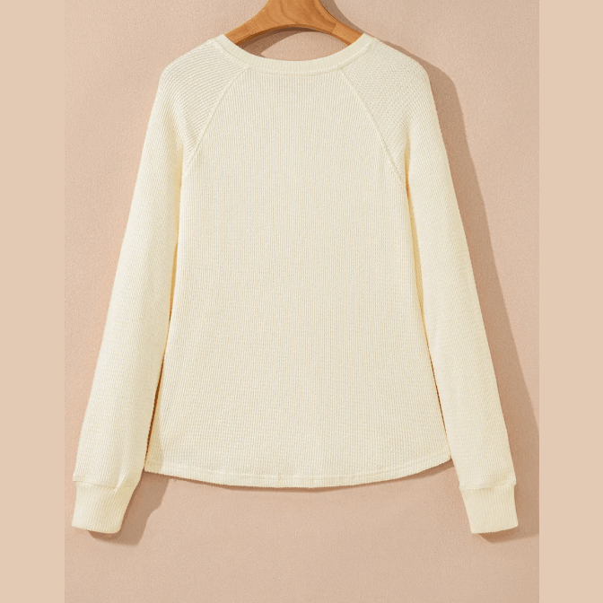 Amber Rose Textured Knit Half Buttons Henley Top