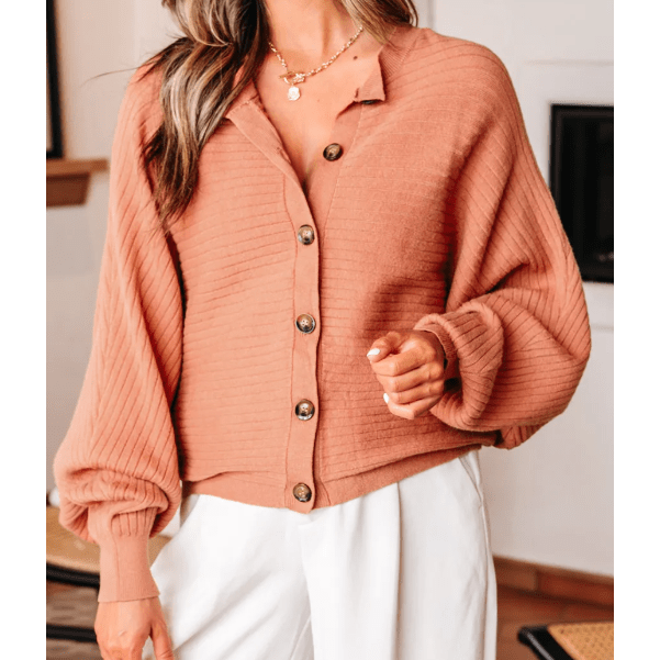 Sarina Wide Rib Knit Button Front Dolman Sleeve Sweater Cardigan