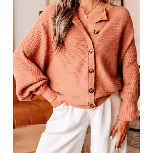 Sarina Wide Rib Knit Button Front Dolman Sleeve Sweater Cardigan