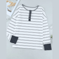 Casey White Striped Color Block Buttoned Waffle Knit Shirt
