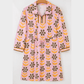 Avabella Pink Floral Print Zip Neck Striped Patchwork Long Sleeve Drawstring Dress