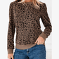 Brixley Brown Ribbed Trim Leopard Print Long Sleeve Top