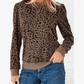 Brixley Brown Ribbed Trim Leopard Print Long Sleeve Top