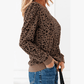 Brixley Brown Ribbed Trim Leopard Print Long Sleeve Top