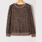 Brixley Brown Ribbed Trim Leopard Print Long Sleeve Top