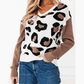 Joji Leopard Print Color Block Patchwork Sleeve V Neck Sweater
