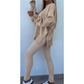 Mylah Khaki Oversize Slit Sweatshirt Ribbed Leggings 2pcs Set