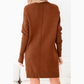 Rossie Chestnut Ribbed High Neck Front Pockets Center Seam Shift Sweater Dress