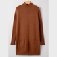 Rossie Chestnut Ribbed High Neck Front Pockets Center Seam Shift Sweater Dress