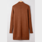 Rossie Chestnut Ribbed High Neck Front Pockets Center Seam Shift Sweater Dress