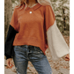 Edwina Desert Gold Colorblock Raw Edge Bubble Sleeve V Neck Sweater