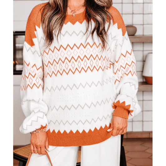 Finola Zigzag Geometric Pattern Knitted Pullover Sweater