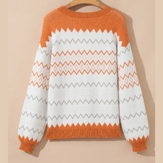 Finola Zigzag Geometric Pattern Knitted Pullover Sweater