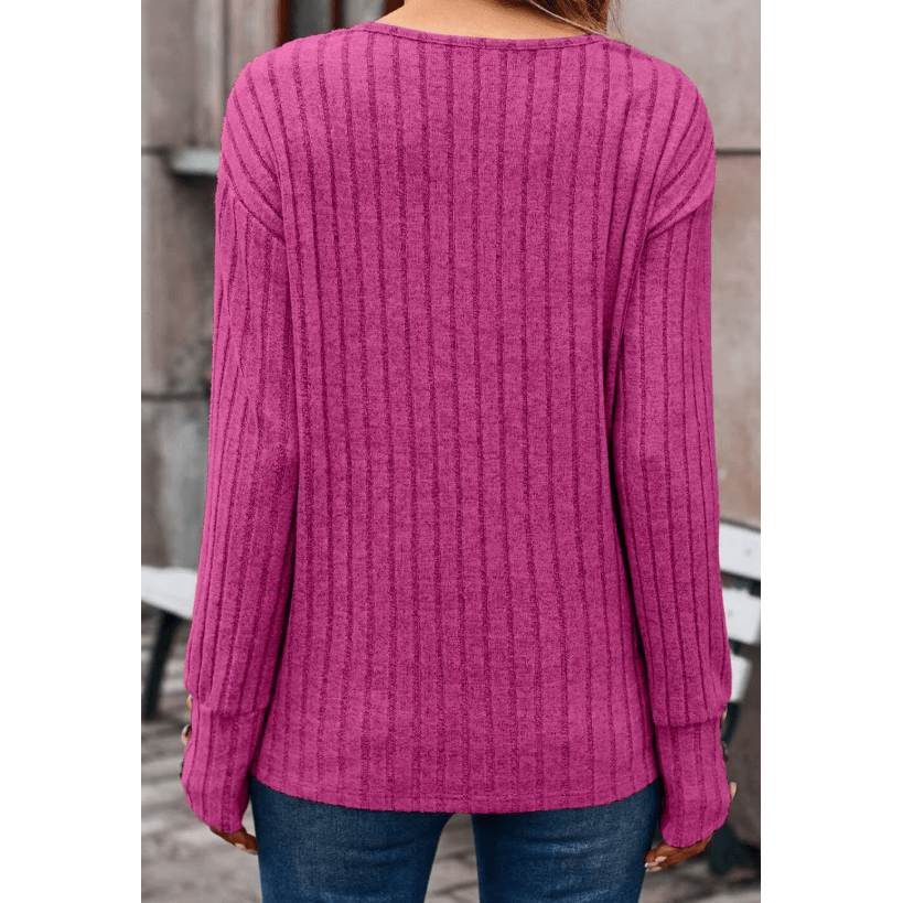 Blanchett Pink V Neck Ribbed Knitted Top