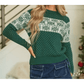 Green Christmas Snowflake Dotted Print Round Neck Sweater