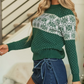 Green Christmas Snowflake Dotted Print Round Neck Sweater
