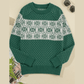 Green Christmas Snowflake Dotted Print Round Neck Sweater