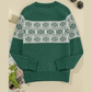 Green Christmas Snowflake Dotted Print Round Neck Sweater