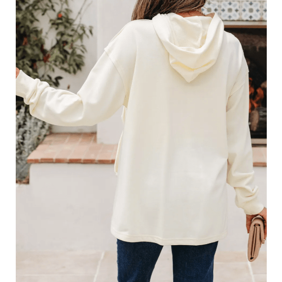 RTS White Solid Color Cute Bow Detail Loose Hoodie