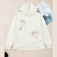 RTS White Solid Color Cute Bow Detail Loose Hoodie