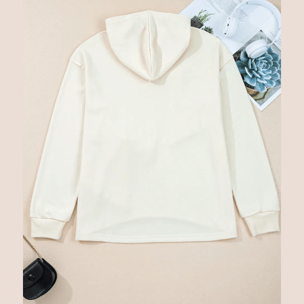 RTS White Solid Color Cute Bow Detail Loose Hoodie