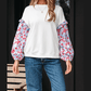 RTS White Floral Ruffled Balloon Sleeve Patchwork Loose Blouse