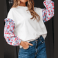 RTS White Floral Ruffled Balloon Sleeve Patchwork Loose Blouse