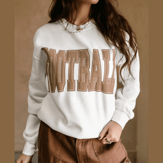 RTS White FOOTBALL 3D Letter Graphic Crew Neck Sweatshirt