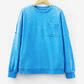 Roxie Blue Mineral Wash Raw Seam Double Patched Pocket Pullover Sweatshirt