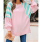 RTS Striped Colorblock Patchwork Raglan Pullover Top with Slits