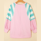 RTS Striped Colorblock Patchwork Raglan Pullover Top with Slits