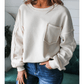 RTS White Exposed Seam Chest Pocket Knit Pullover Sweatshirt