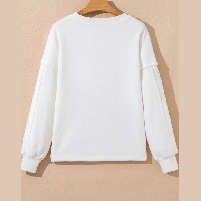 RTS White Exposed Seam Chest Pocket Knit Pullover Sweatshirt