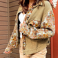 RTS Khaki Waffle Knit Floral Print Patchwork Button up Jacket