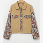 RTS Khaki Waffle Knit Floral Print Patchwork Button up Jacket
