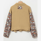 RTS Khaki Waffle Knit Floral Print Patchwork Button up Jacket